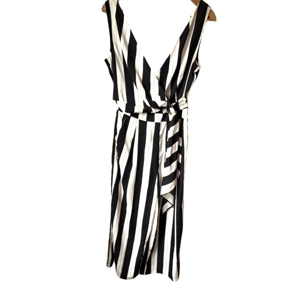 L'ATISTE by Amy Striped Jumpsuit Wide Leg Sleeveless Romper Black White Orange S